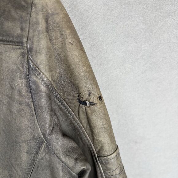 Vintage Mens Diesel Lamb Leather Jacket Biker Distressed Grey Size S (Flaw Read) - Picture 12 of 14